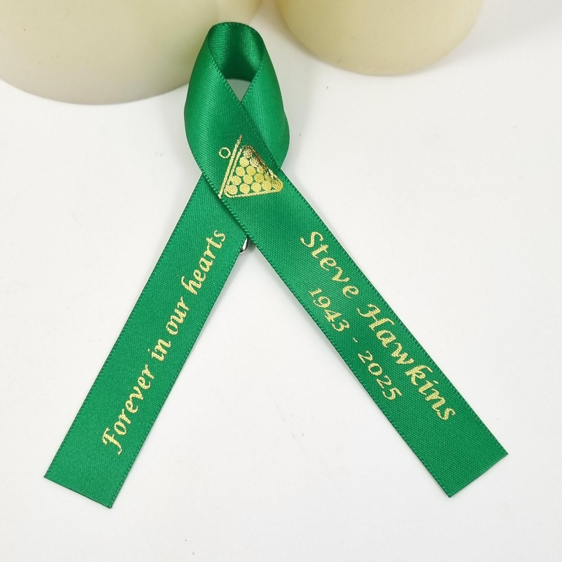green snooker player funeral memorial ribbons