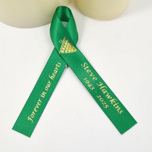 green snooker player funeral memorial ribbons