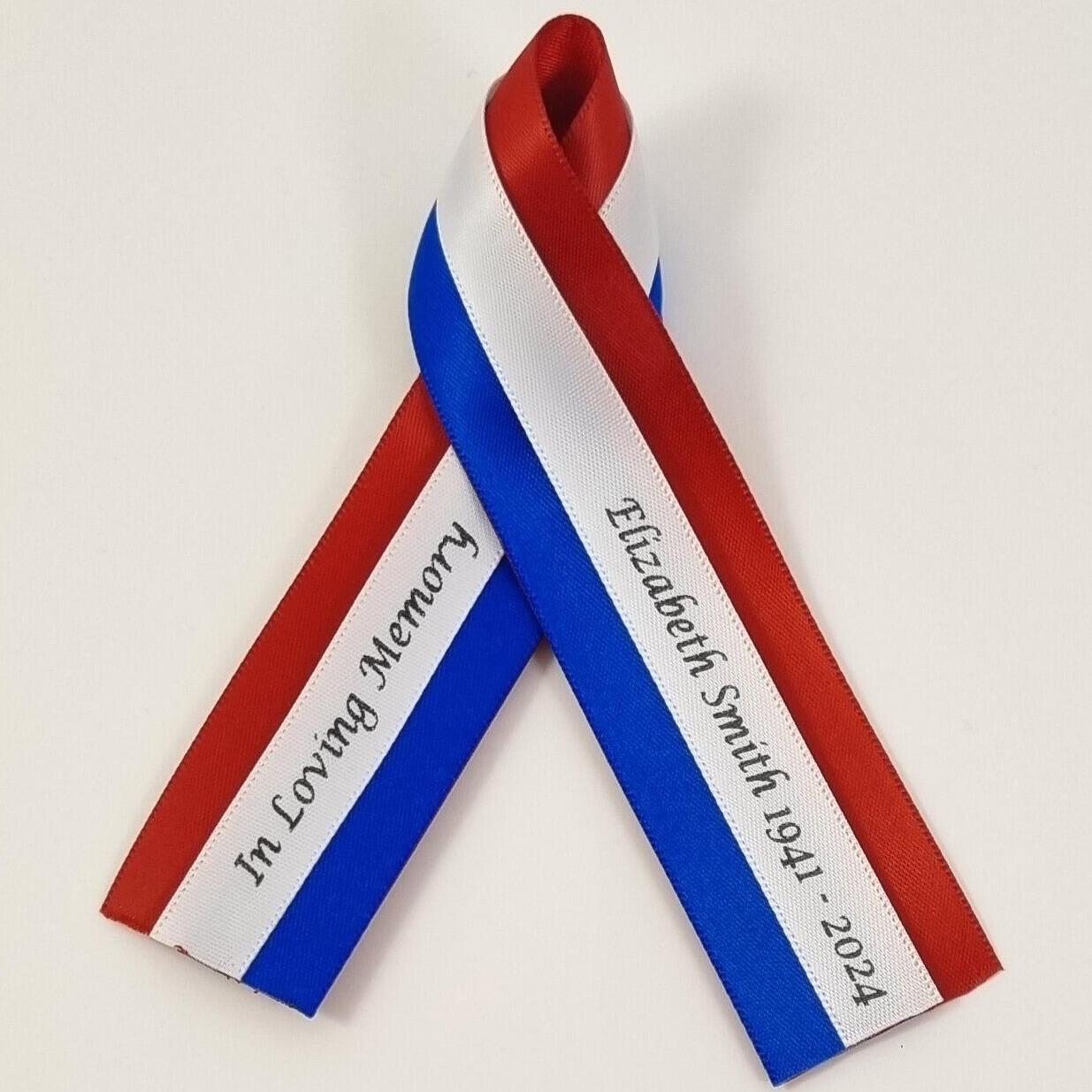 Red white and blue funeral ribbon