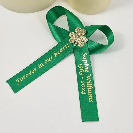 Emerald green and gold Shamrock Memorial ribbon