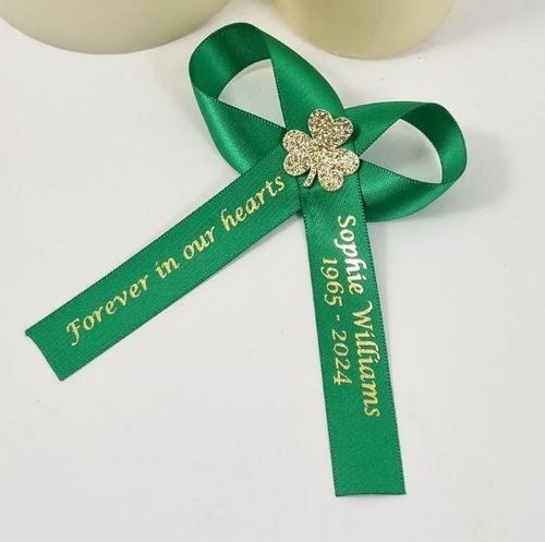 Emerald green and gold Shamrock Memorial ribbon