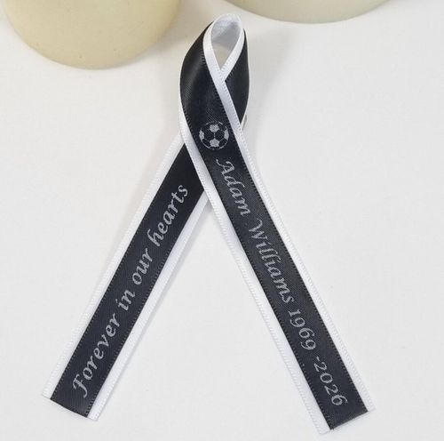 Newcastle united funeral ribbon. Black and white football memorial ribbon