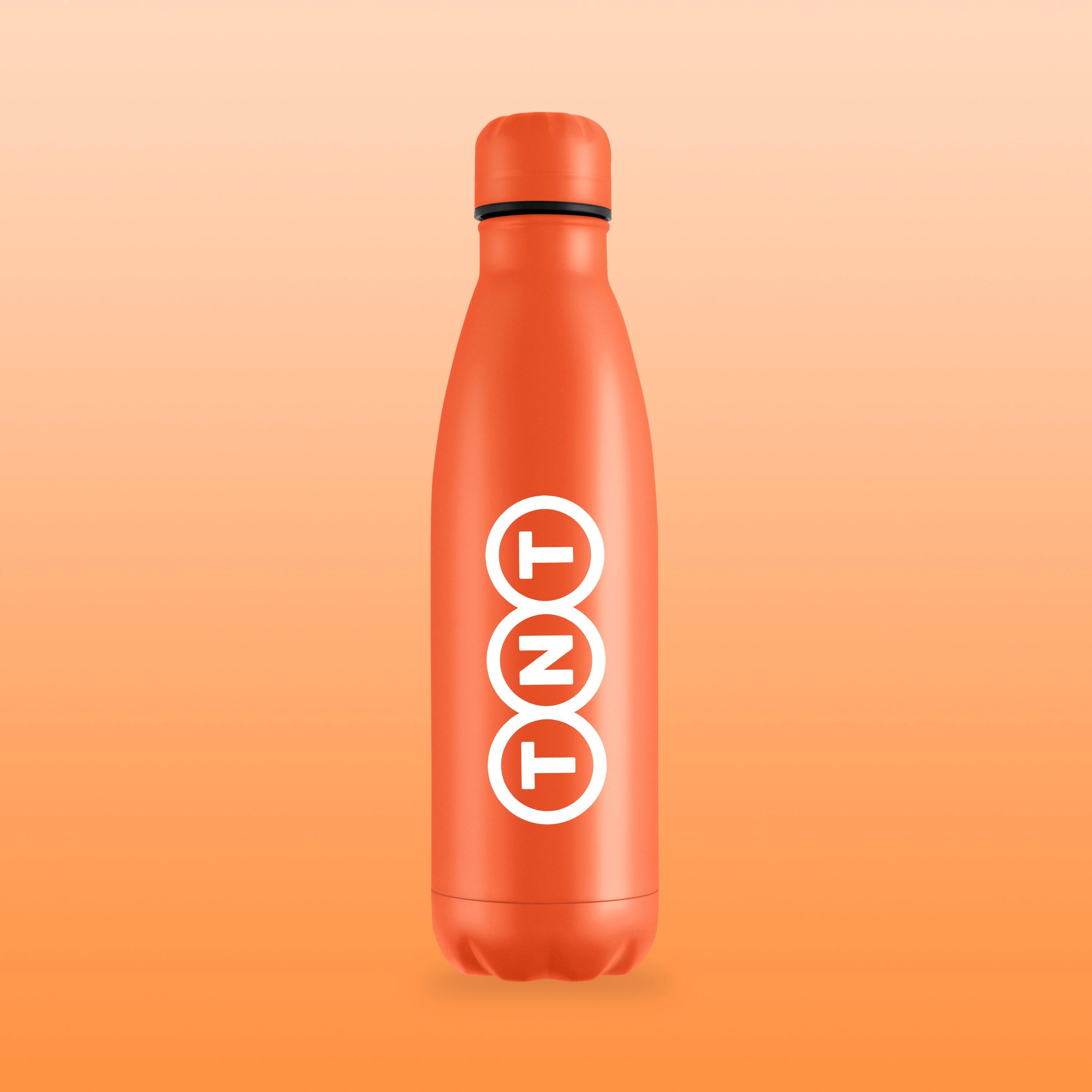 Orange custom printed metal logo branded custom sports bottles