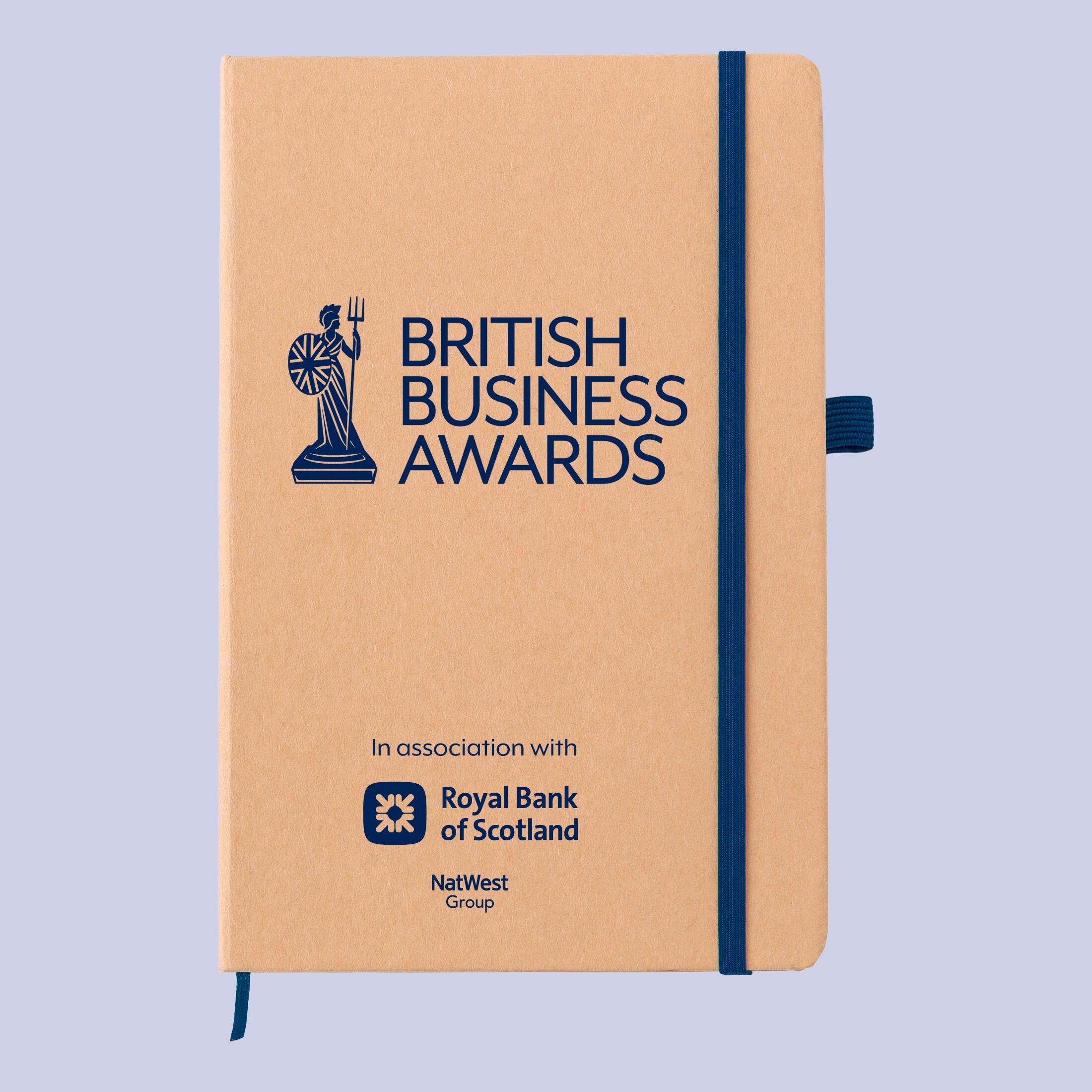 Navy blue dark blue A5 kraft eco recycled notebook logo printed trade show giveaway