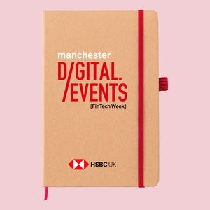 Red trim custom logo printed event a5 notebook with pen loop and elastic closure band