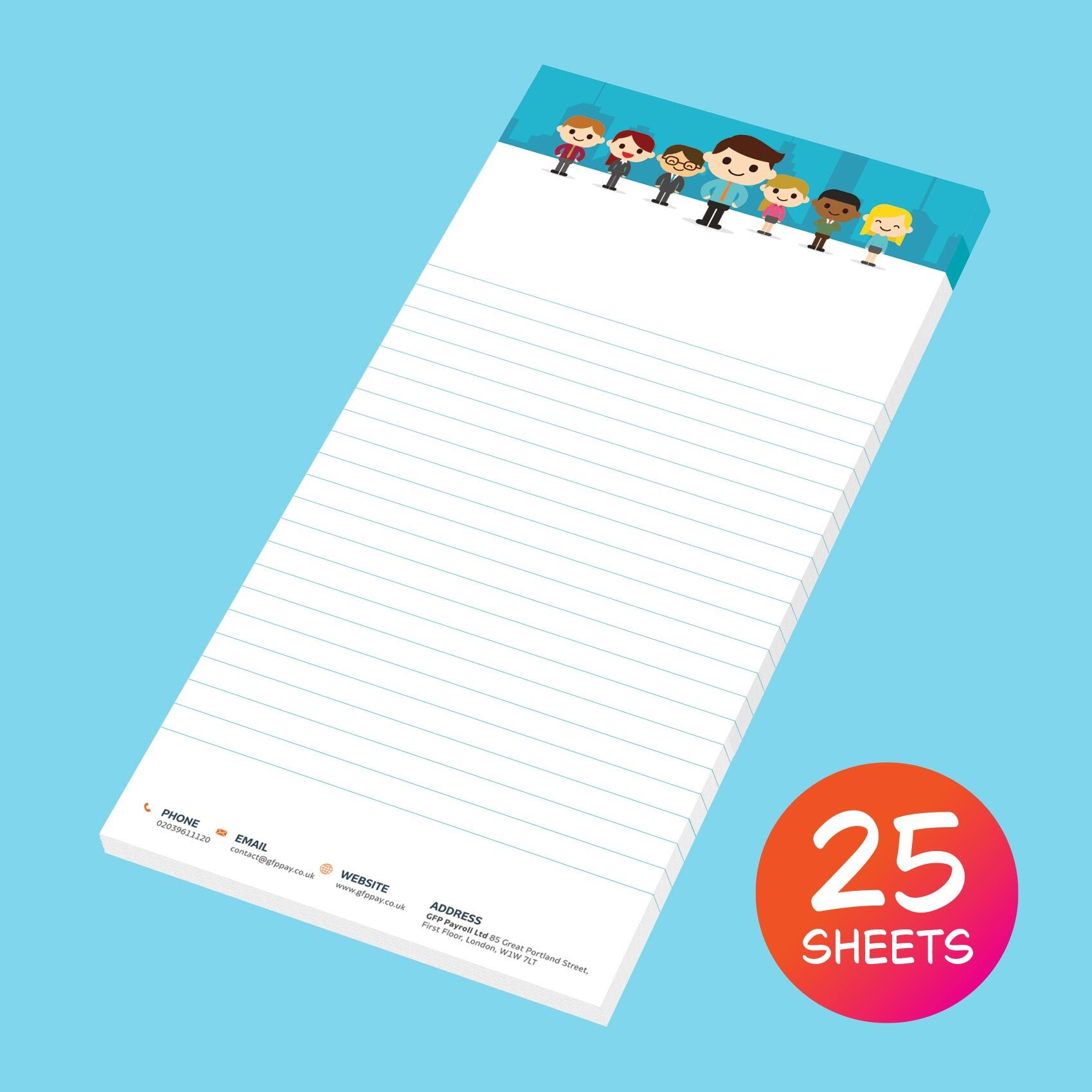 25 Sheet DL sized small notepad dekspad company logo printed