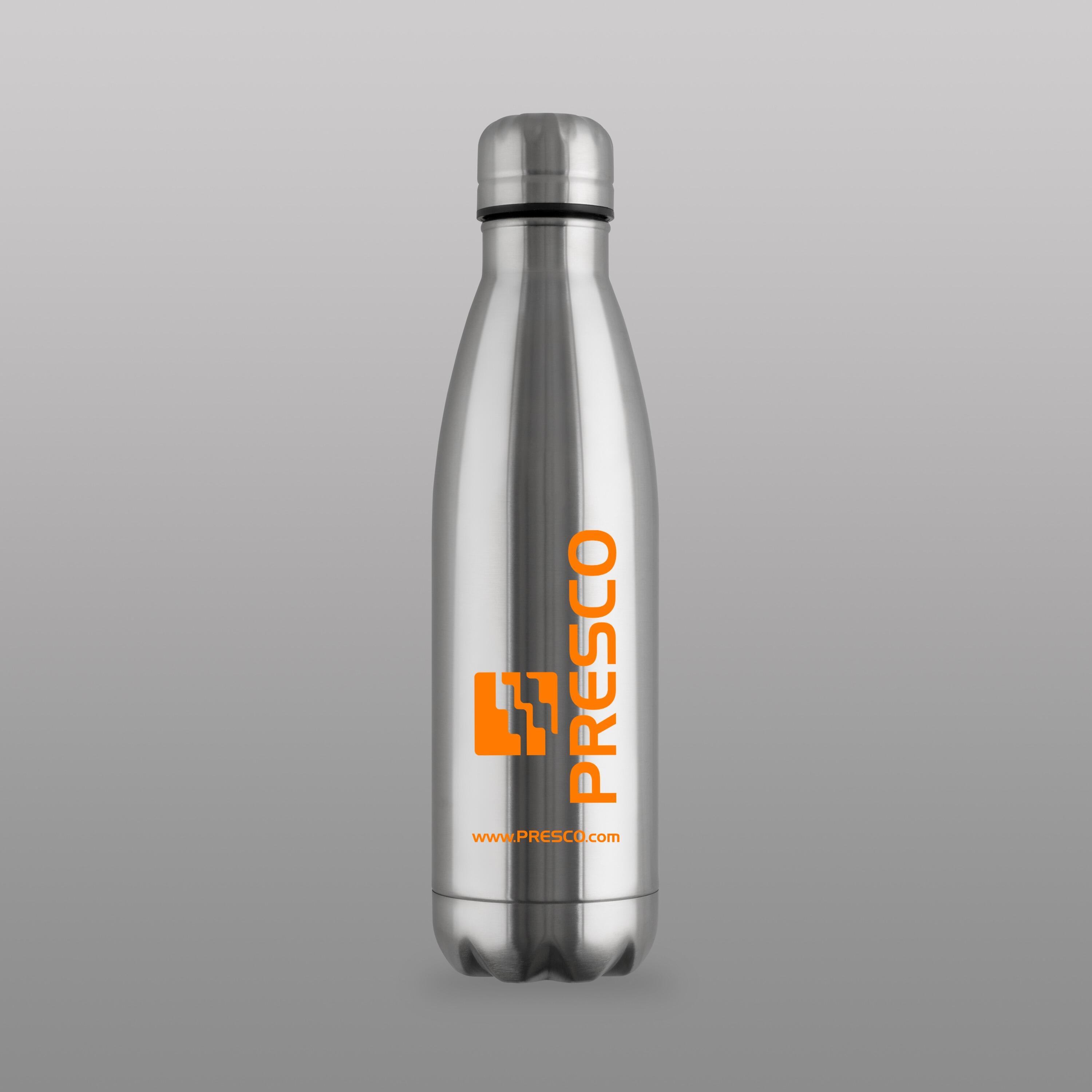 Silver stainless steel logo branded trade show giveaway bottle