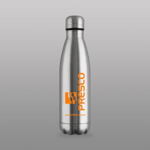 Silver stainless steel logo branded trade show giveaway bottle