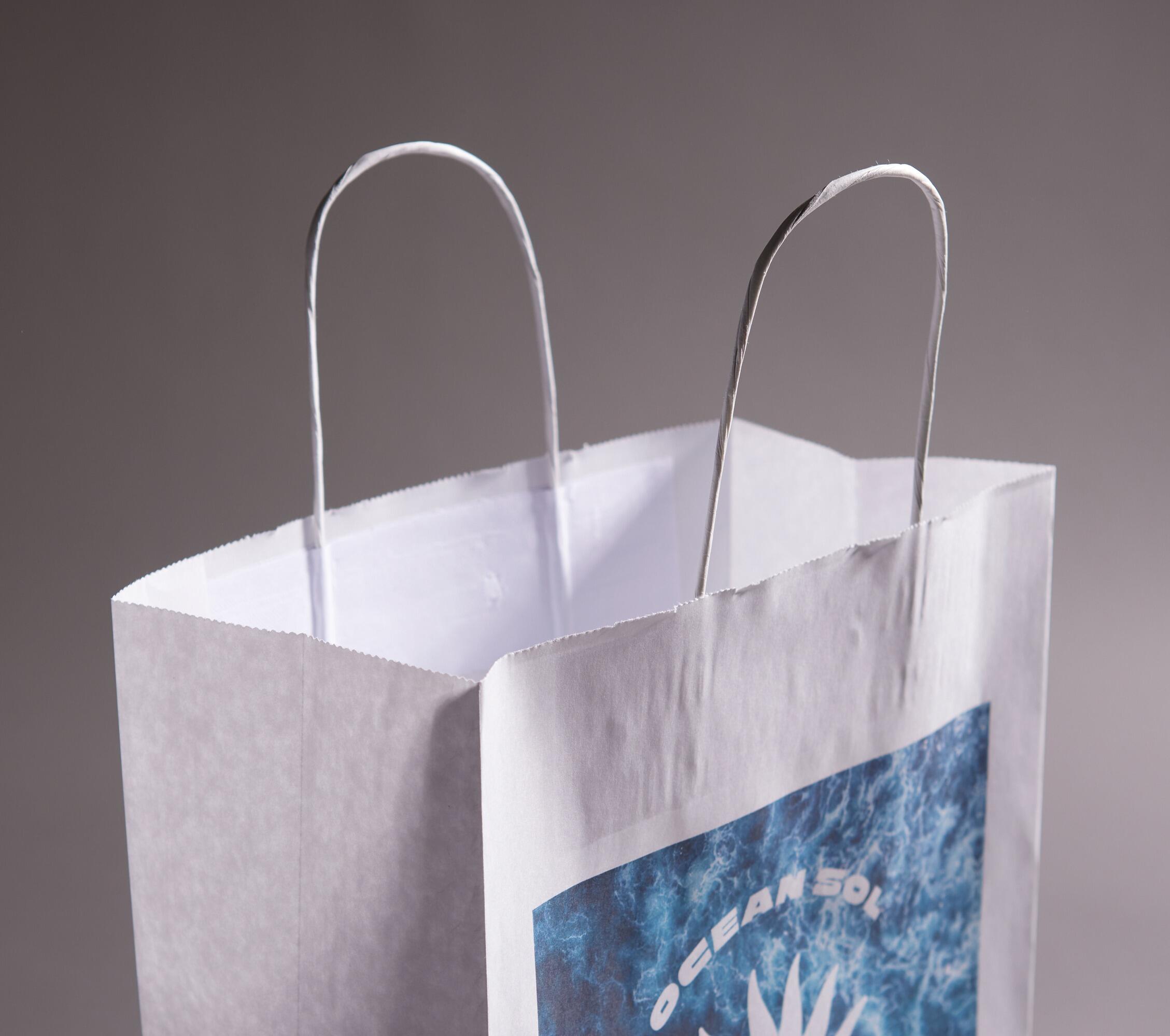 Twisted paper handle white customised printed design for your event and conference