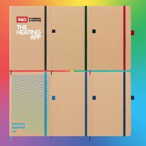 A5 Full colour logo printed recycled promo kraft notebooks with pen loop