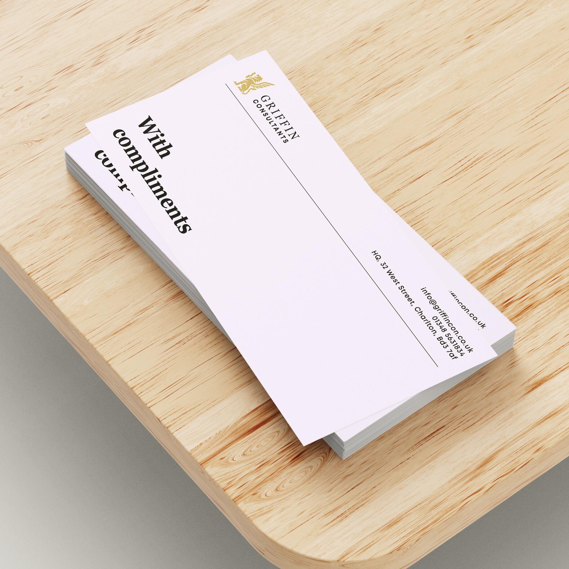 Logo printed comp slips compliment sheets