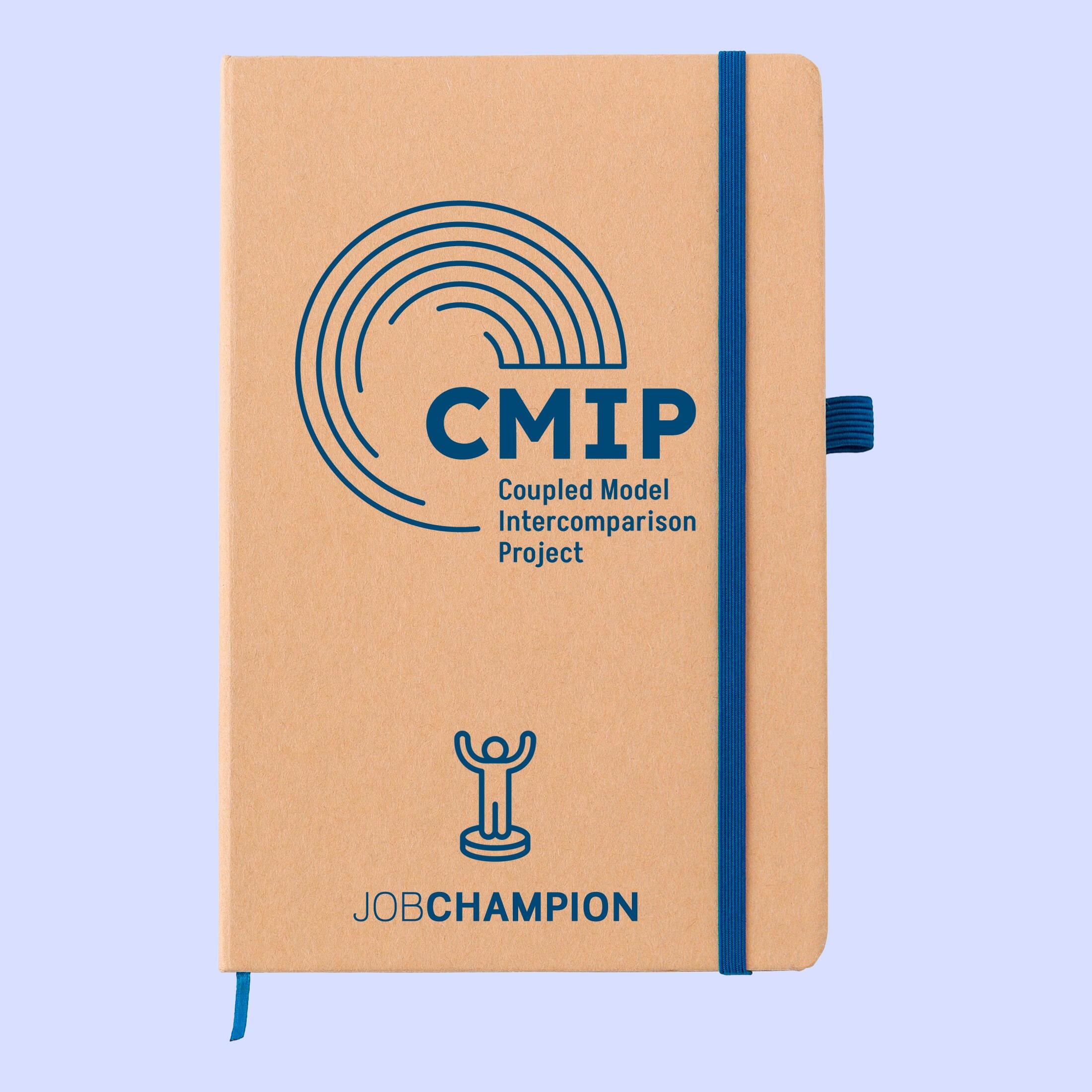 Royal blue mid blue trim kraft recycled A5 notebooks custom logo printed