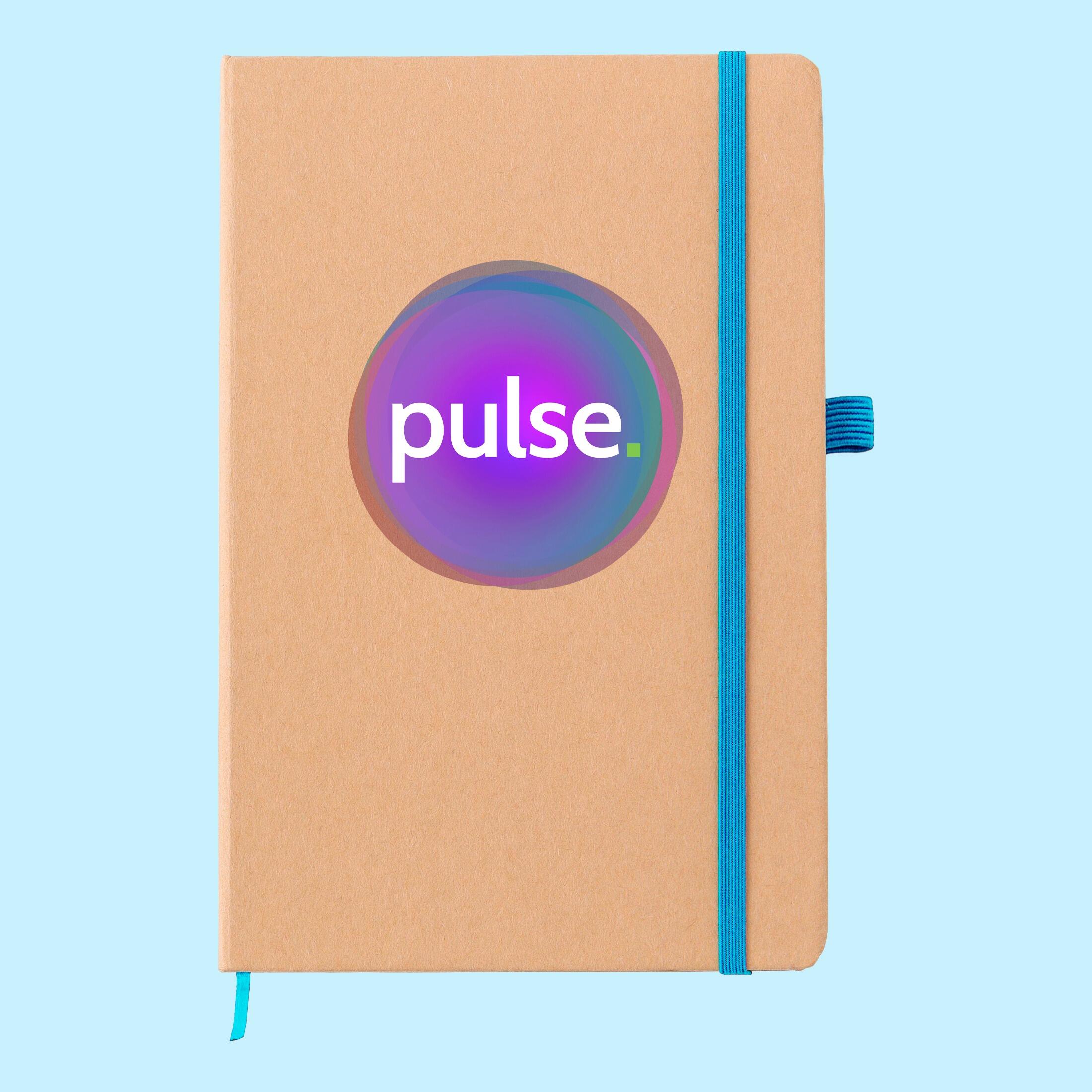 Cyan trim colour light blue customised A5 eco recycled promotional logo printed note book