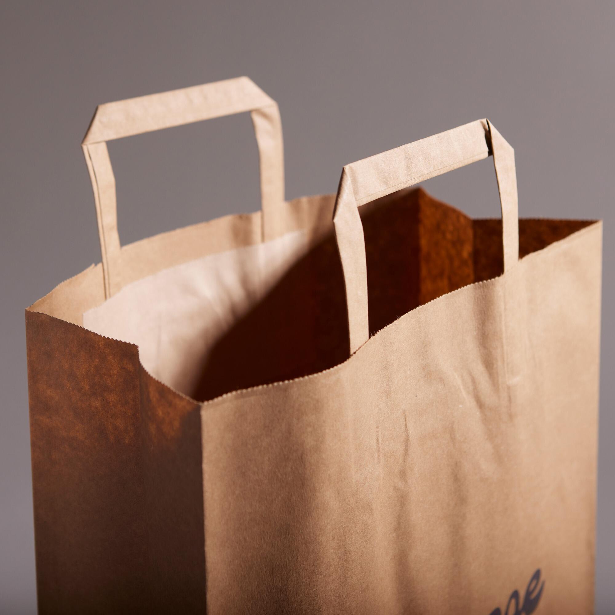 Flat tape handle custom printed budget cheap giveaway kraft paper bags