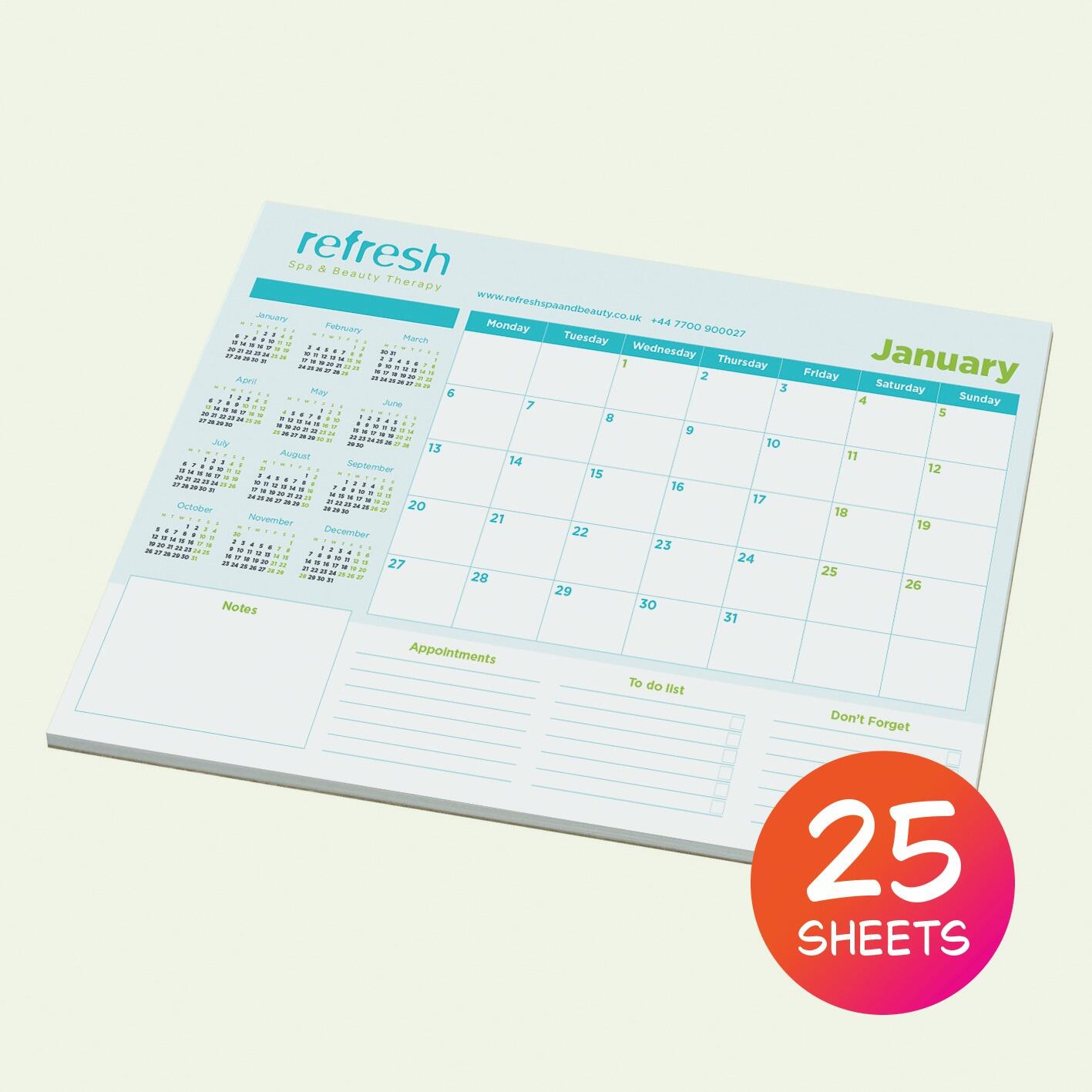 25 Sheet A5 Deskpad Notepad Full Colour custom logo printed design