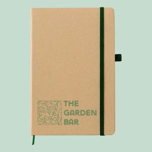 Green contrast trim band pen loop a5 eco recycled notebook logo branded