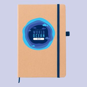 Navy blue dark blue A5 Charity notebook with full colour custom printed logo