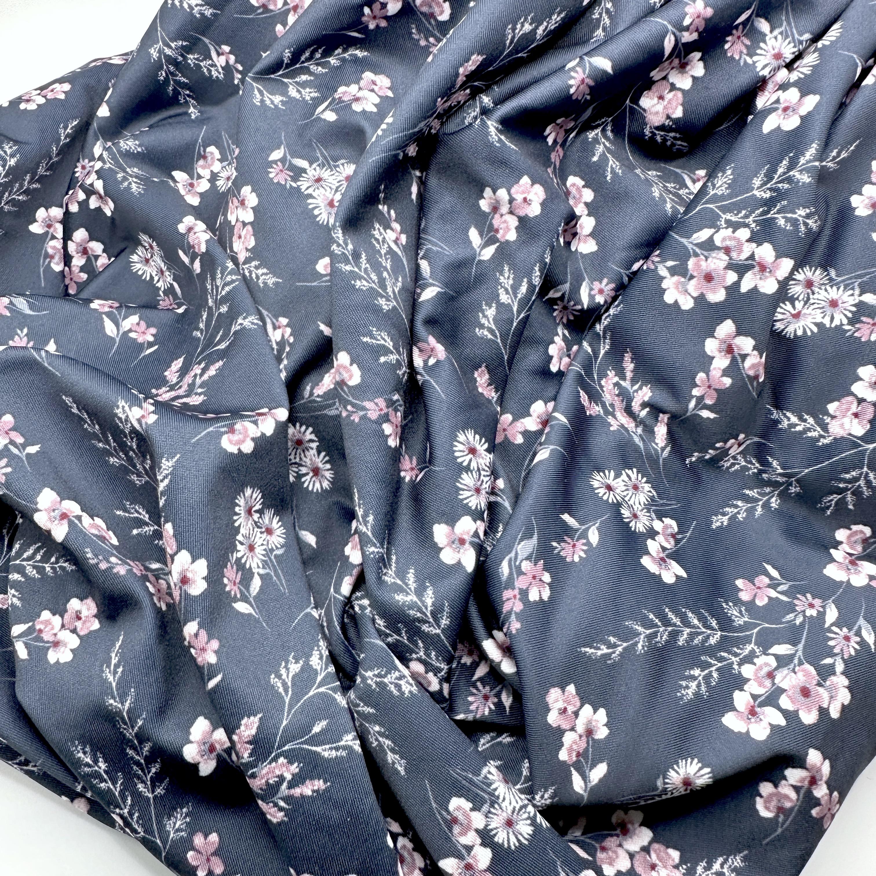 NAVY BLUE/FLORAL MULTI J47 Knicker Fabric 135gsm Stretch Soft, 75cm