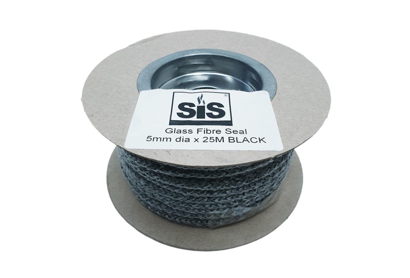 A 25 metre reel of Black 5mm standard stove rope - product code R525b
