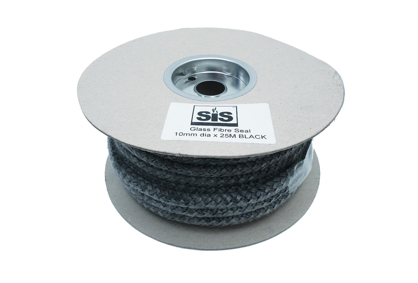A 25 metre reel of black 10mm standard stove rope. - product code R1025b