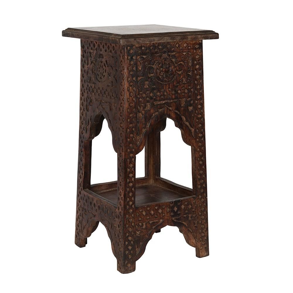 Small mango wood temple table with inricate pattern design, 45cm.