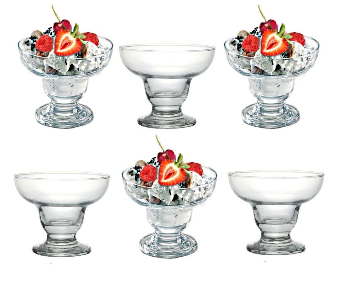 Coloured Base Sundae Ice Cream Cups. Short Stemmed Tulip Prawn Cocktail Glasses. Set of 6 Glass Dessert Bowls 