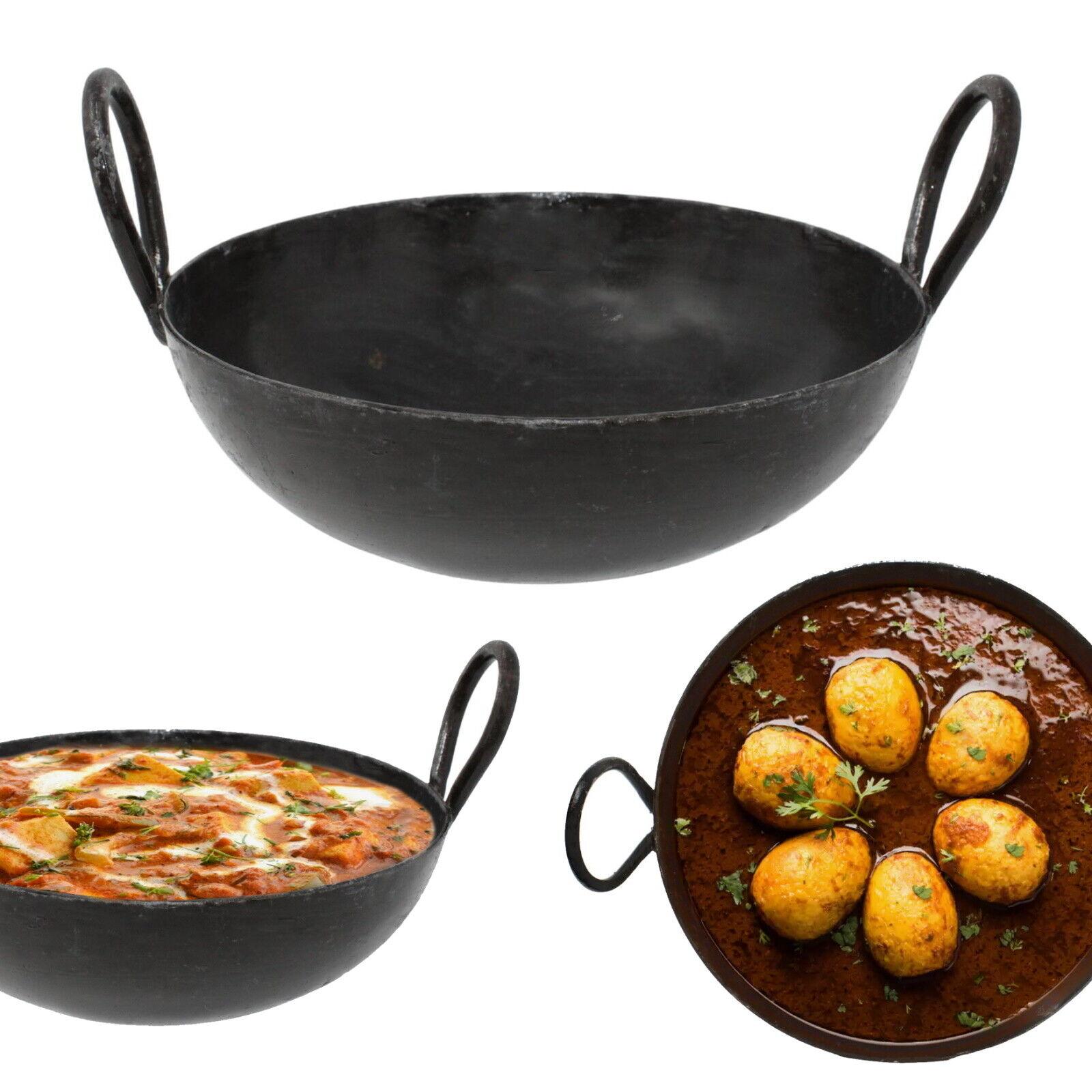 Iron Karahi Kadai Kadhai Iron Wok Balti Dish With Handles Heavy Duty 