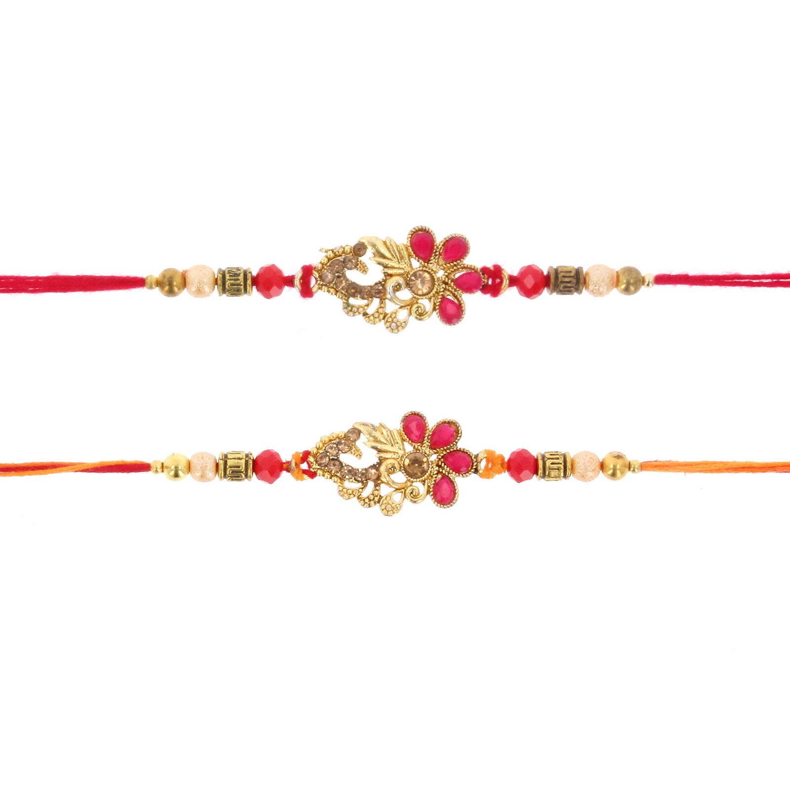 Multi Stone Designer Rakhi Bracelet for Brother on Raksha bandhan with Multicolor Beads Traditional Rakhi Thread Set of 3 