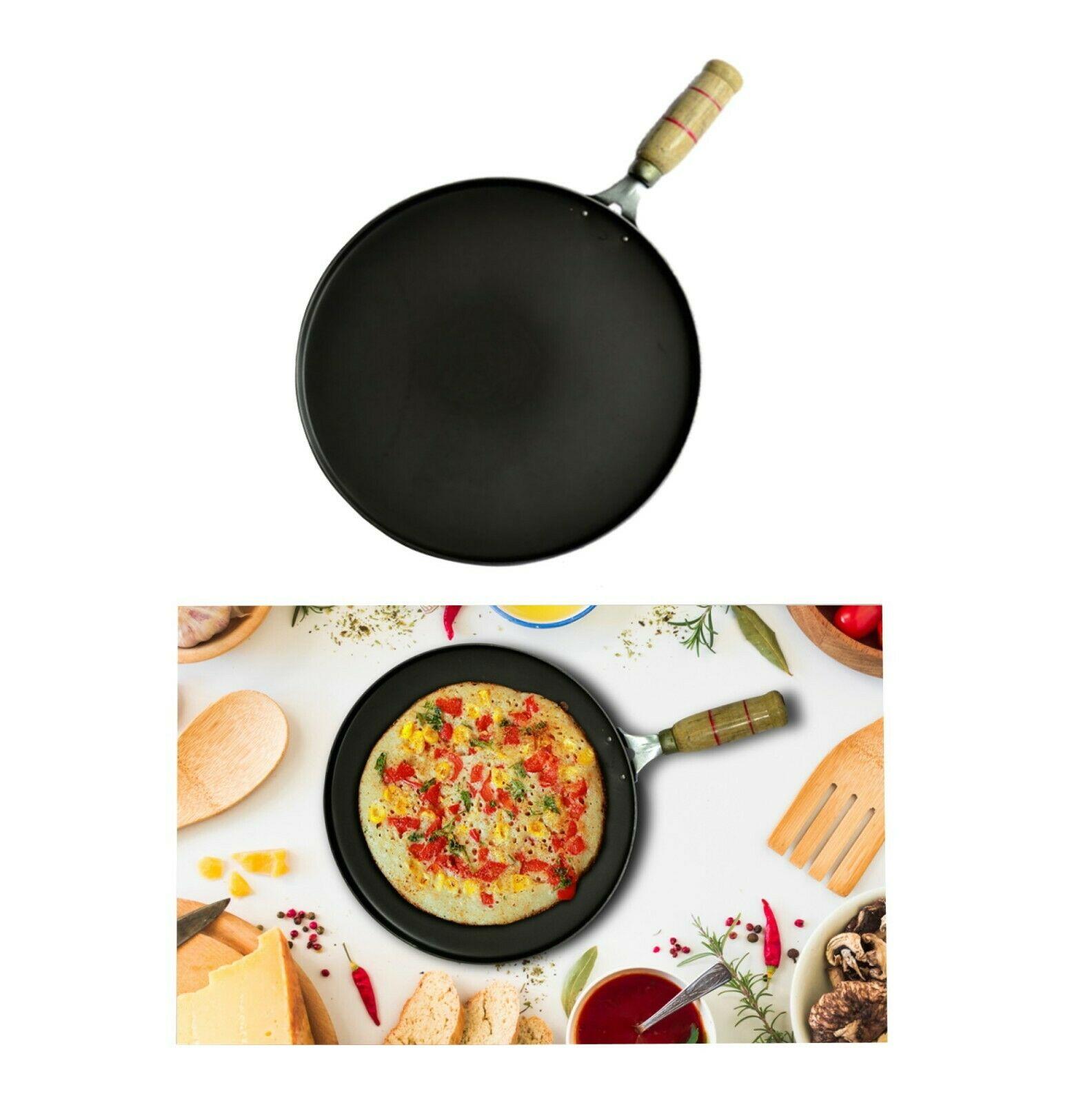 Flat Iron Tawa with Double Wire Wooden Handles Heavy Duty Flat Crepe Pan 28/Cm 