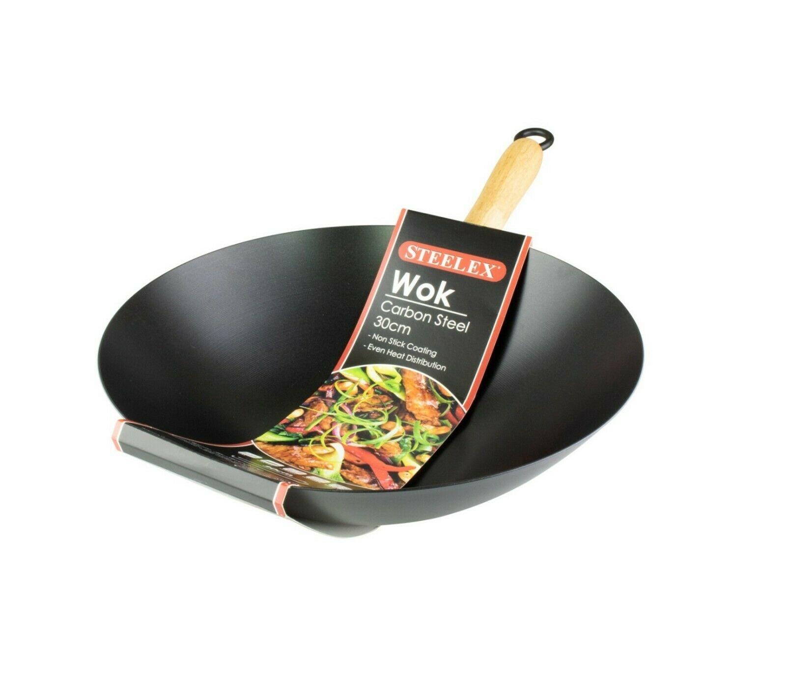 20cm Non Stick Wok Deep Frying Pan Carbon Steel Large Stir Fry Pan ...