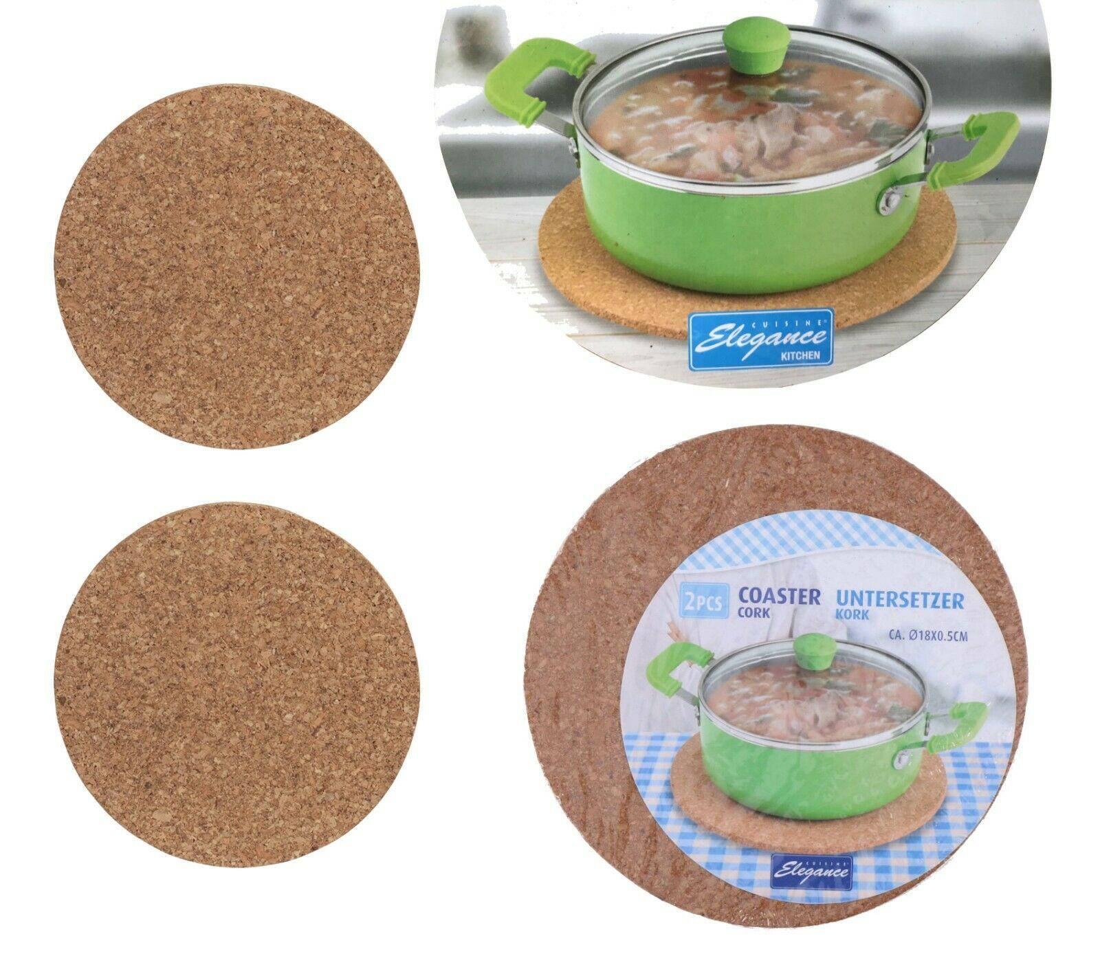 2PC Round Cork Coasters Hot Pots Pans Table Dining Worktop Saver Mats