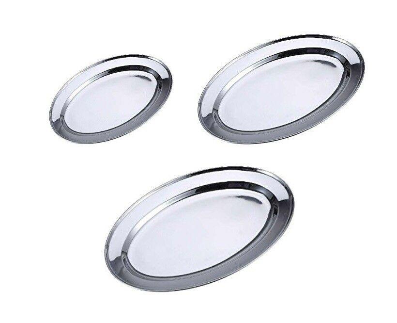 6 Stainless Steel Oval RiceTray Plate Serving Dish Platter Meat Buffet Kitchen