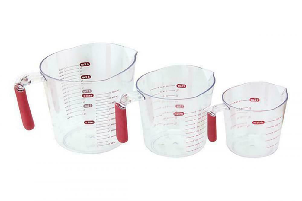 3 Sizes Stacking Measuring Cup Jugs Plastic Baking Kitchen Set Flour Sugar Water 