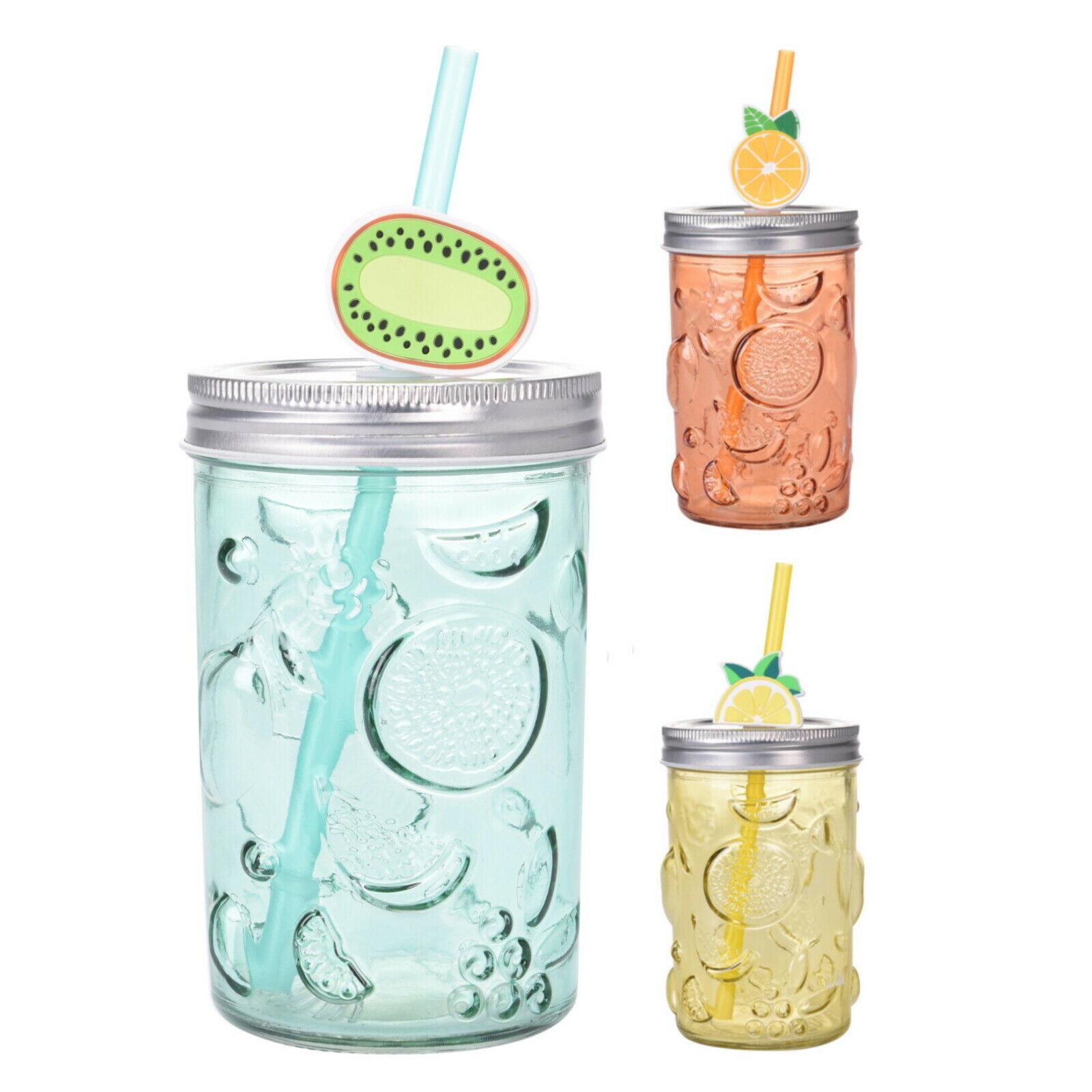 COCKTAIL JAM JAR GLASSES WITH HANDLE LID STRAW JUICE DRINK 500ML GLASS DRINKING