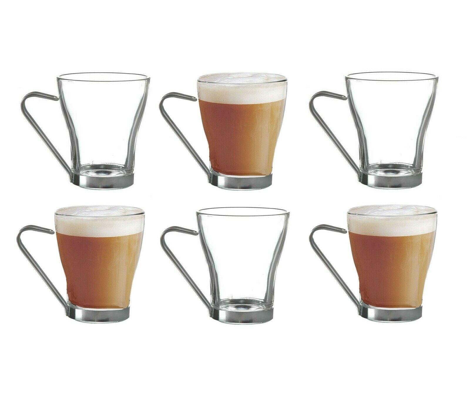 6x Coffee Cappuccino Cup Glasses with Stainless Steel Handles 22cl 7¾ oz 