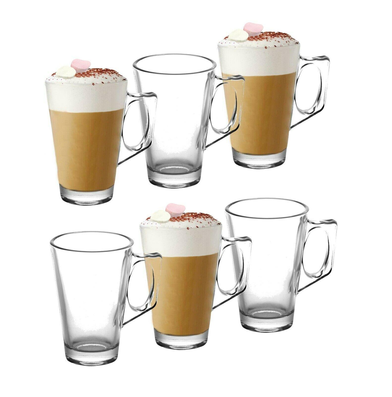 YöL Latte Glasses Set of 4 Clear Tall Coffee Cups Large 300ml Durable Hot Chocolate Drinks Barrista Machine Compatible