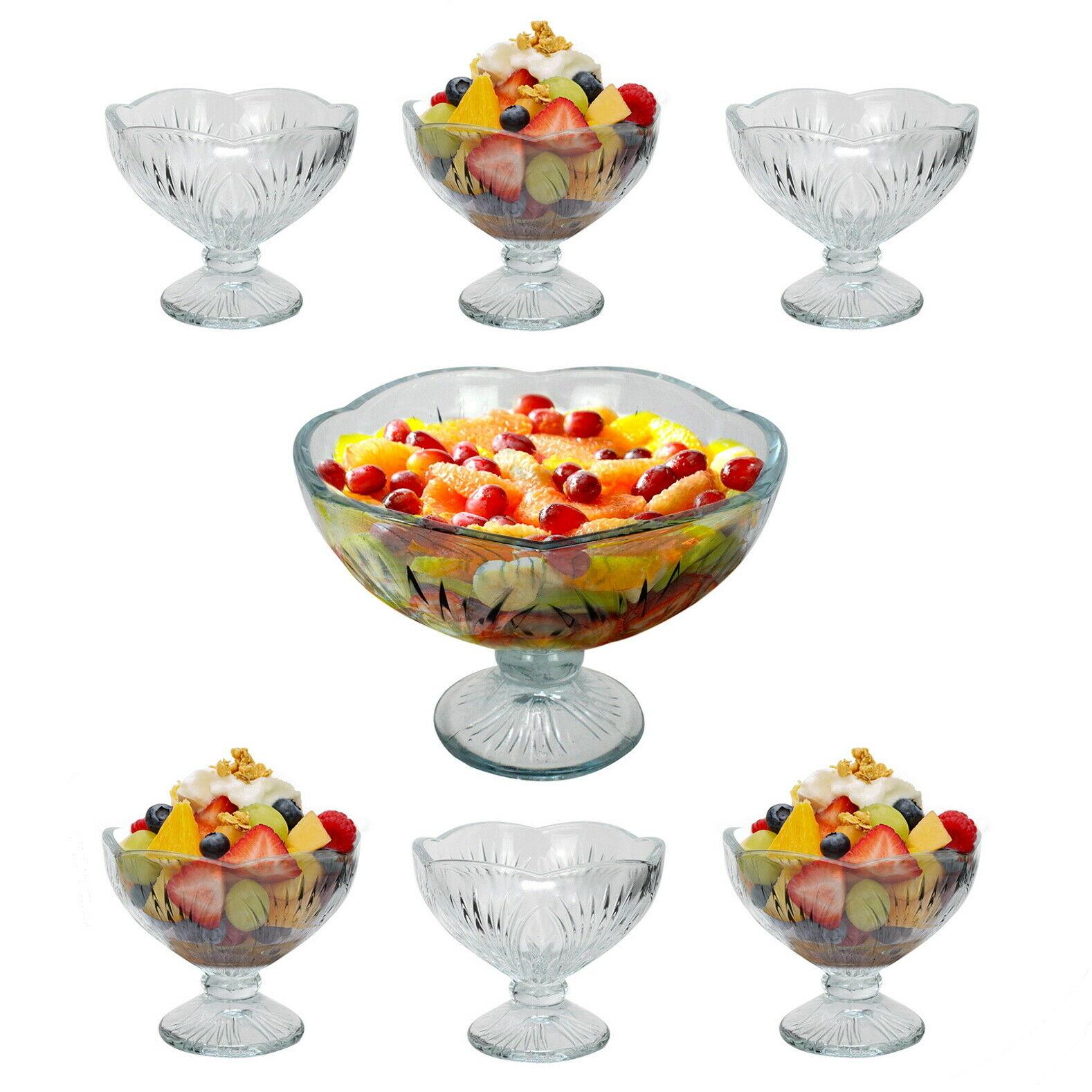 7pc Clear Glass Kitchen Food Fruit Salad Dessert Bowl Table Serving Dish Set 