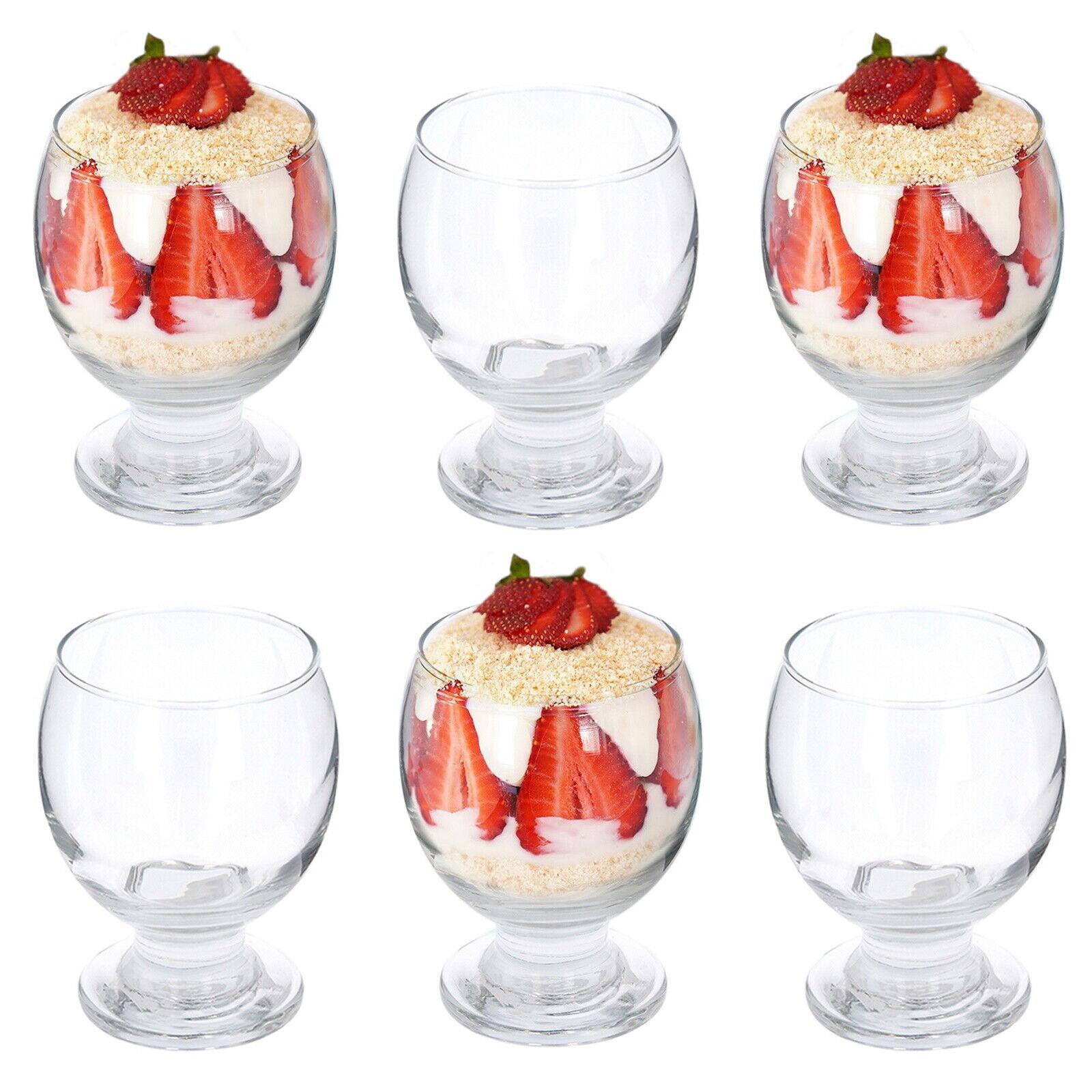 Set of 6 Glass Bowls Set Unique Embossed Crystal Look Footed Dishes Fruit Trifle Salad Trifle Dessert Sundae Ice Cream Appetiser Starter Prawn Cocktail Pudding Bowls 