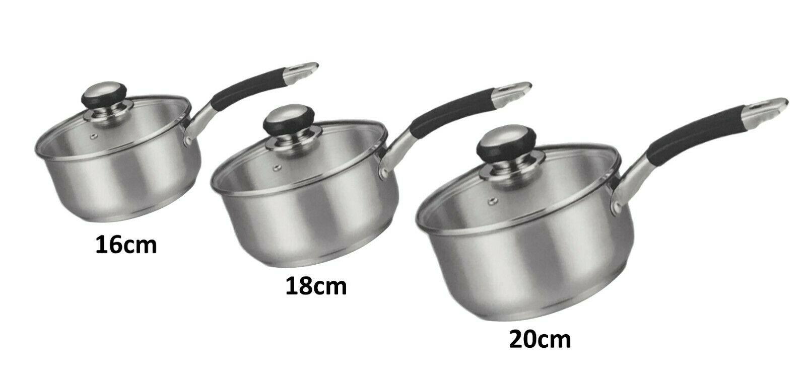 Induction Saucepan with Lid Stainless Steel Mirror Finish Soft Touch Handle Milk 