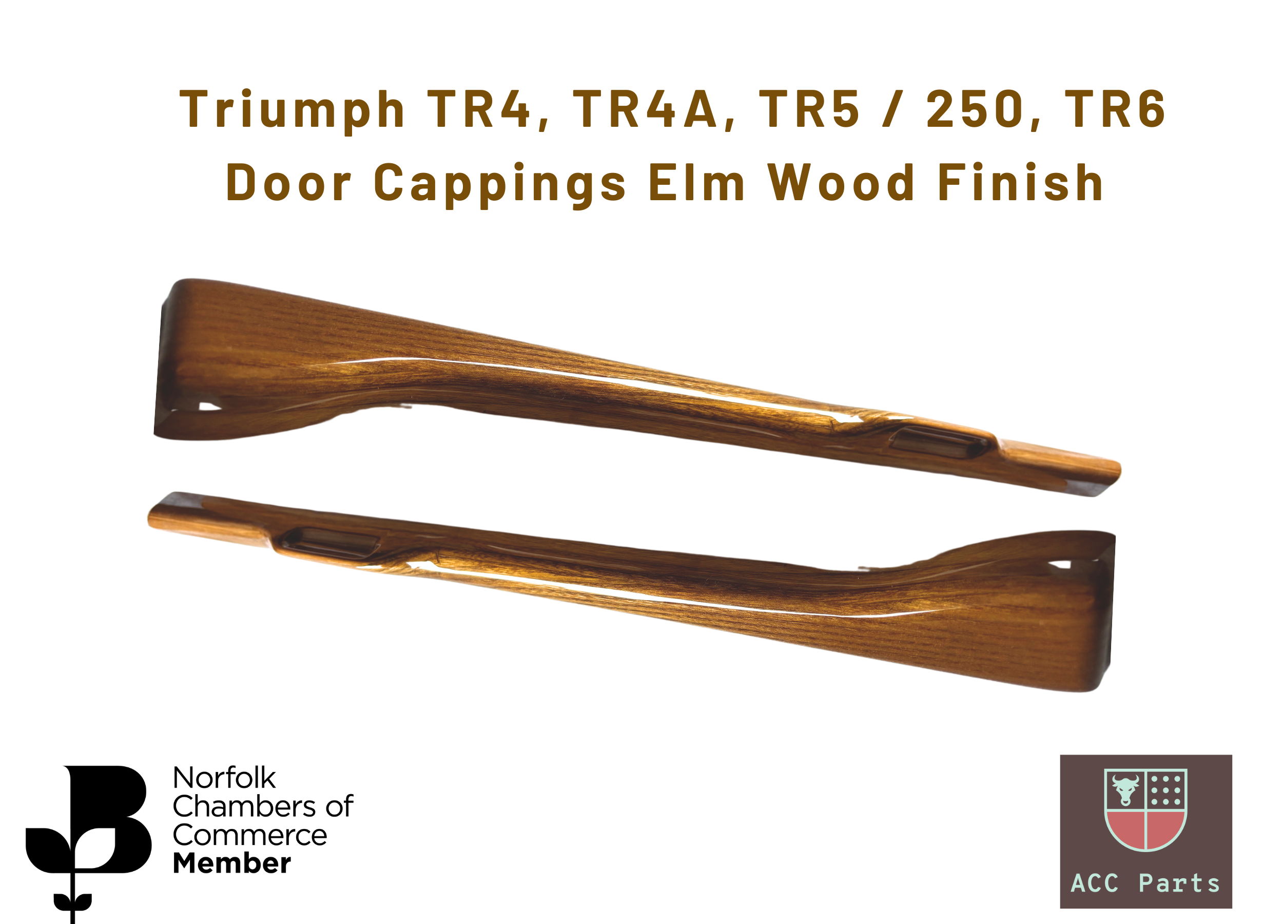 Door Cappings Elm Wood Finish SET for Triumph TR4, TR4A, TR5 / 250, TR6