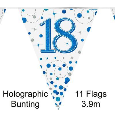 Happy 5th Birthday Blue Holographic Foil Party Bunting 3.9m Long 11 Flags by Oak Tree 