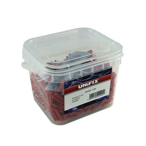 Unifix Trade Tub 400 Screws & Red Wall Plugs | Pozi Countersunk Woodscrew Set