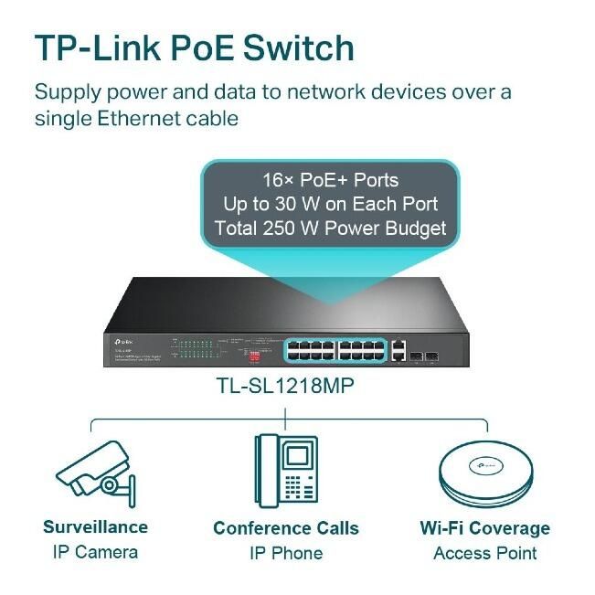 Tp-Link 16-Port 16-Port PoE+ Gigabit Network Switch