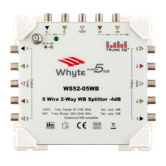 Whyte WS52-05WB 2-Way Splitter, splitting Quattro or Wideband IRS distribution