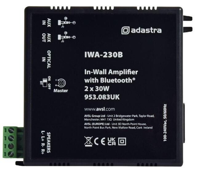 Adastra 2×30 W In-Wall Amplifier with Bluetooth & AUX/Optical Input 953.083UK