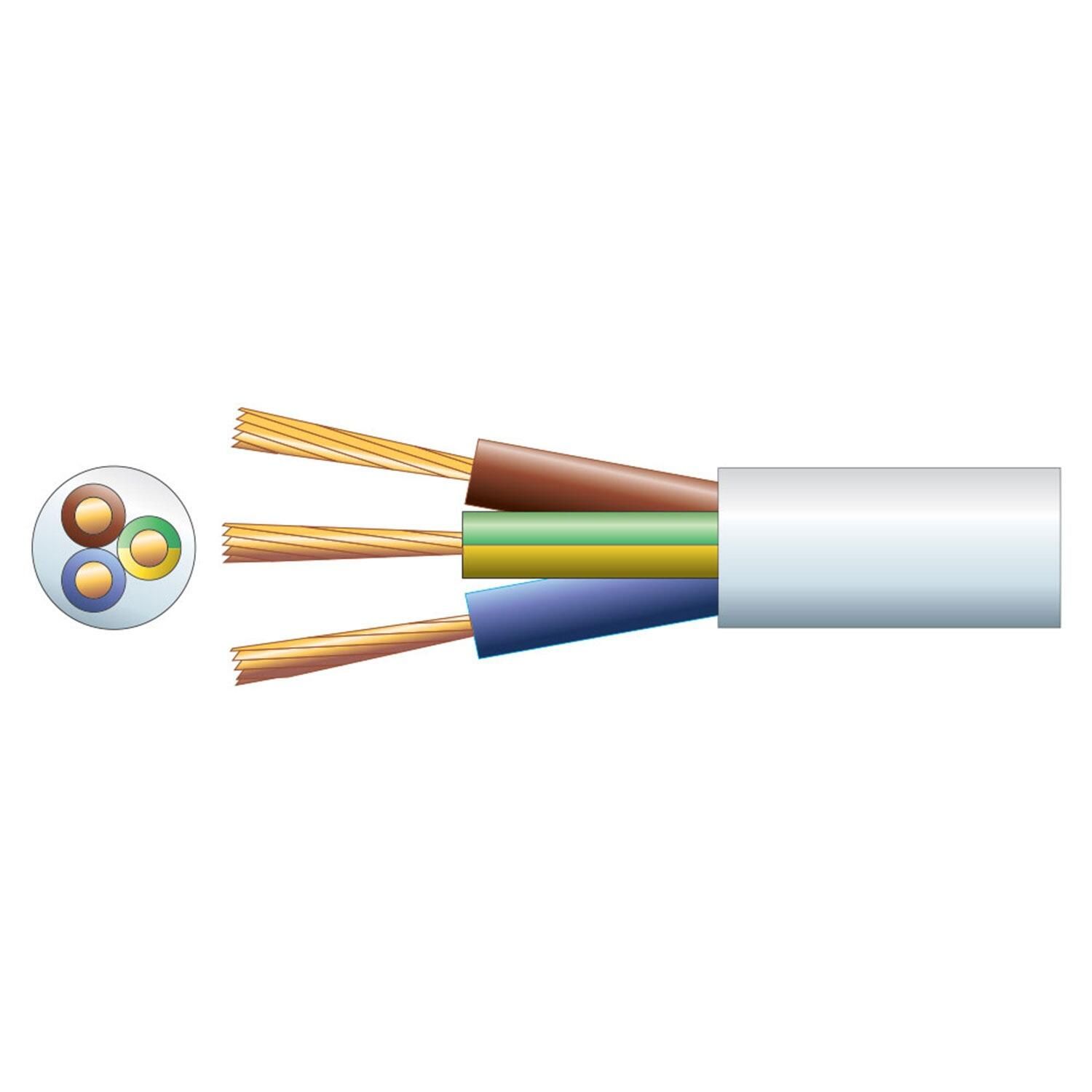 2183Y 0.5mm² PVC Round Flexible 3 core round mains PVC | White