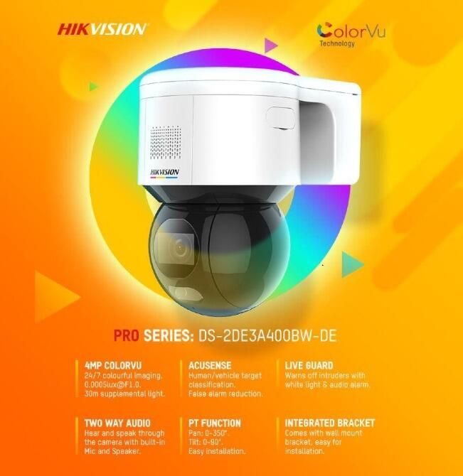 Hikvision DS-2DE3A400BW-DE - 4MP AcuSense ColorVu Pan & Zoom Camera