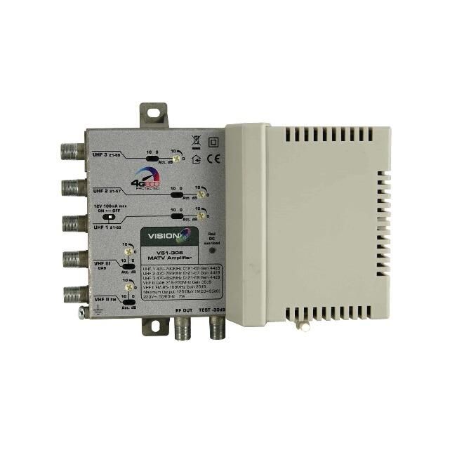 V51-305 - 5 Inputs 44/122dBµV High-Power TV Amplifier