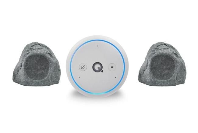 Q Acoustics E300A + Two Q Acoustics Rock speakers for a garden scenario