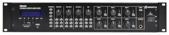adastra RM406 100V Mixer Amplifier 6 x 40W + USB/SD/FM/Bluetooth